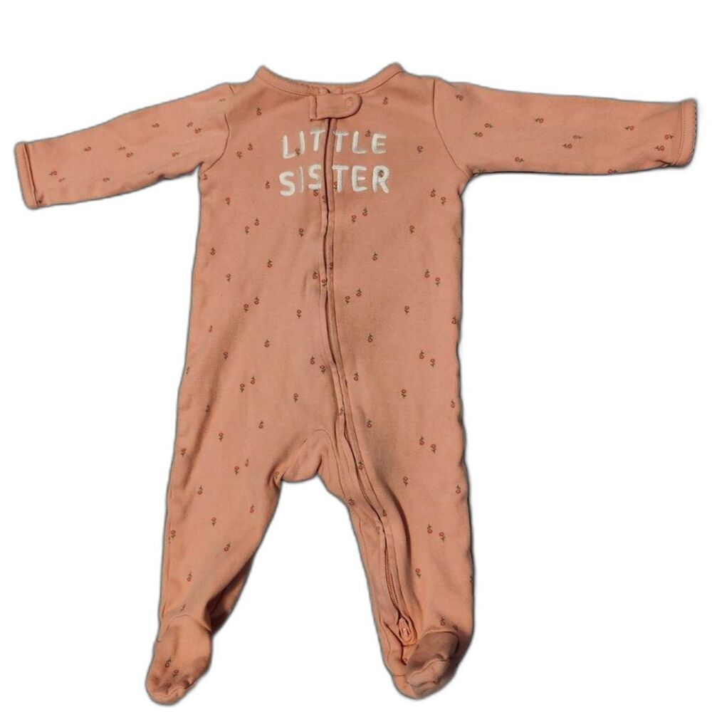 Carter’s Pink Baby Girl Little Sister 2-Way Zip Footie Pajamas 6m